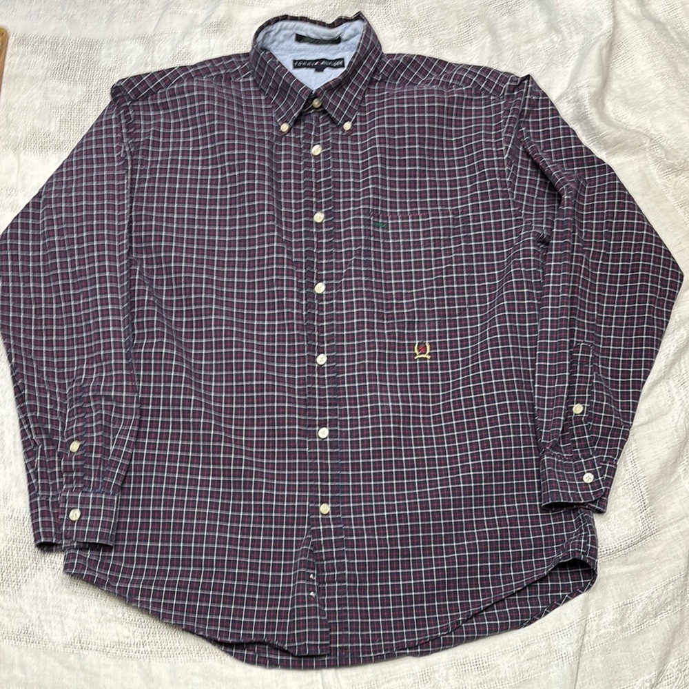 Vintage Tommy Hilfiger Black and White Casual‎ Button Down Shirt L